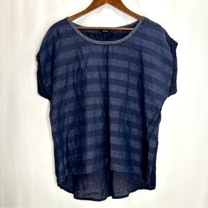 Xetra blouse blue striped size large metallic lagenlook linen minimalist